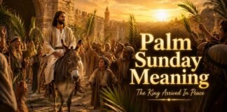 What Does Palm Sunday Mean In The Bible? Jesus entering Jerusalem on Palm Sunday with palm branches raised