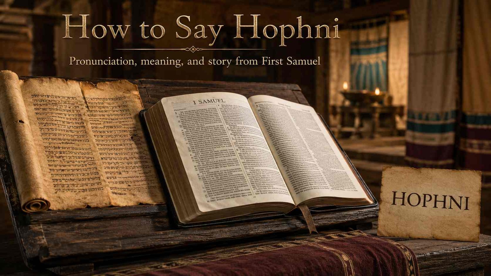 How to pronounce Hophni in the Bible beside a 1 Samuel manuscript