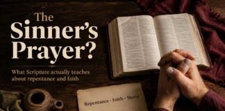 Is the Sinner's Prayer in the Bible with open Bible and praying hands
