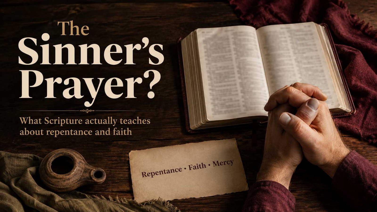 Is the Sinner's Prayer in the Bible with open Bible and praying hands