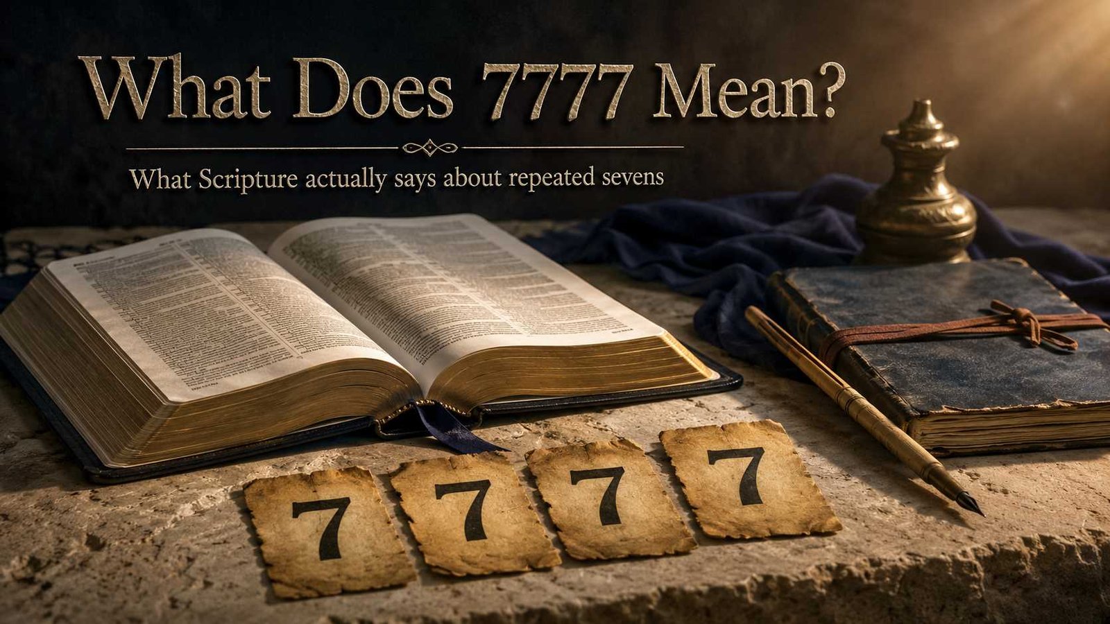 What Does 7777 Mean in the Bible with an open Bible and four sevens