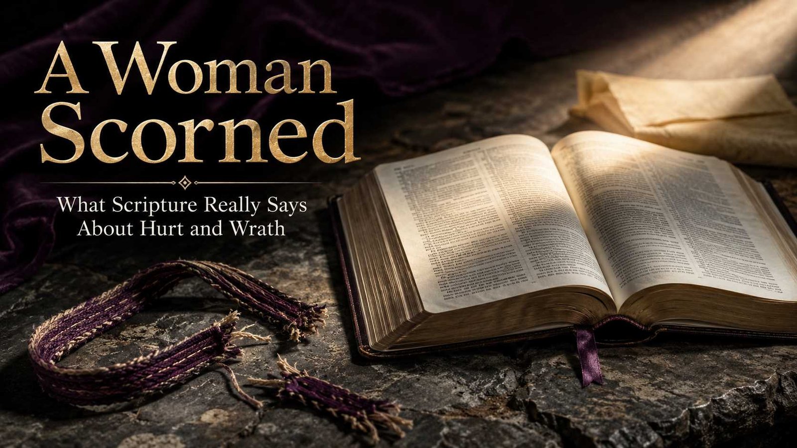 A Woman Scorned in the Bible with open Scripture and broken cord