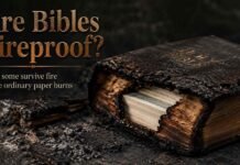 Are Bibles Fireproof? Why Some Survive Fires and Others Burn Are Bibles Fireproof shown with a fire-damaged Bible on a table