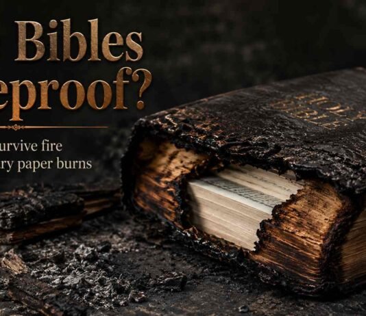 Are Bibles Fireproof? Why Some Survive Fires and Others Burn Are Bibles Fireproof shown with a fire-damaged Bible on a table
