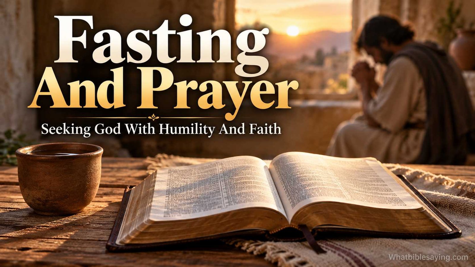 Biblical preaching on fasting and prayer with open Bible