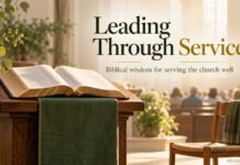 Open Bible beside a church leader serving others