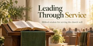 Open Bible beside a church leader serving others