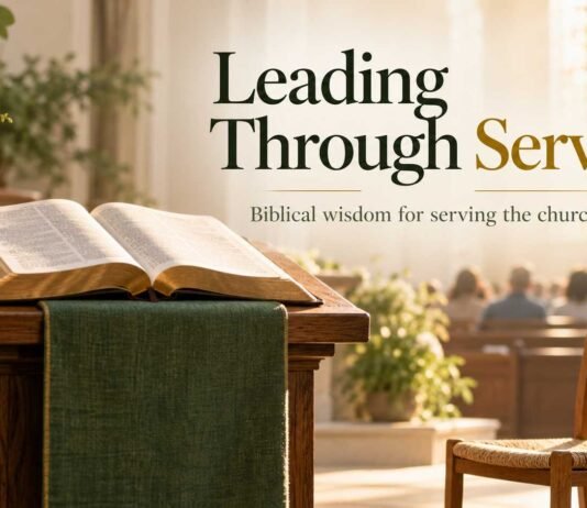 The Bible and Leadership: Serving God and His People Well Open Bible beside a church leader serving others