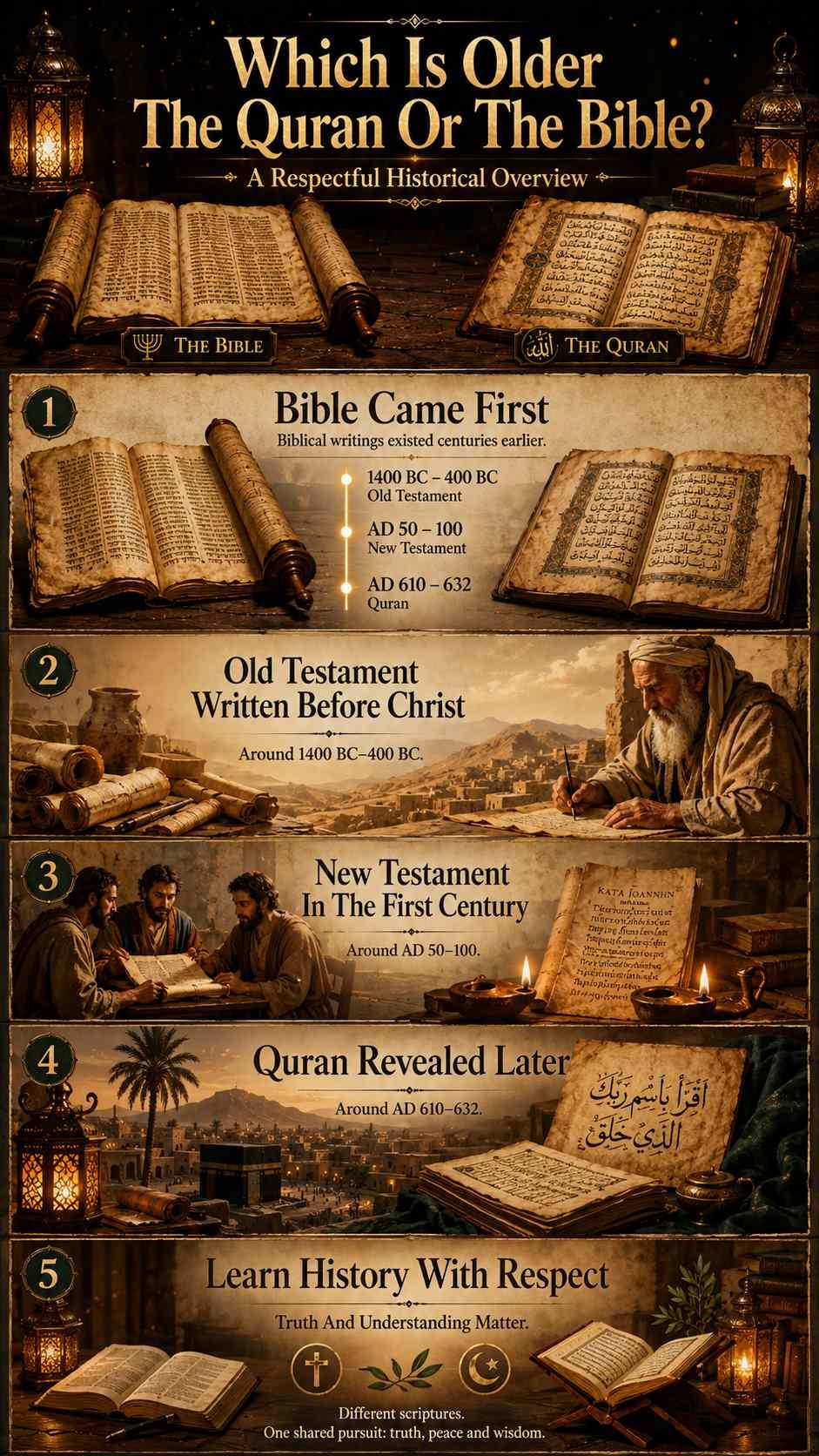 Which Is Older The Quran Or The Bible? A Historical Answer 2 Historical infographic comparing the timeline of the Bible and Quran