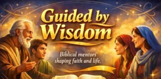 A peaceful scene of a mentor guiding a younger believer through Scripture, symbolizing wisdom passed down through faith and trust in God.