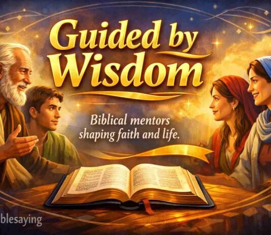 A peaceful scene of a mentor guiding a younger believer through Scripture, symbolizing wisdom passed down through faith and trust in God.