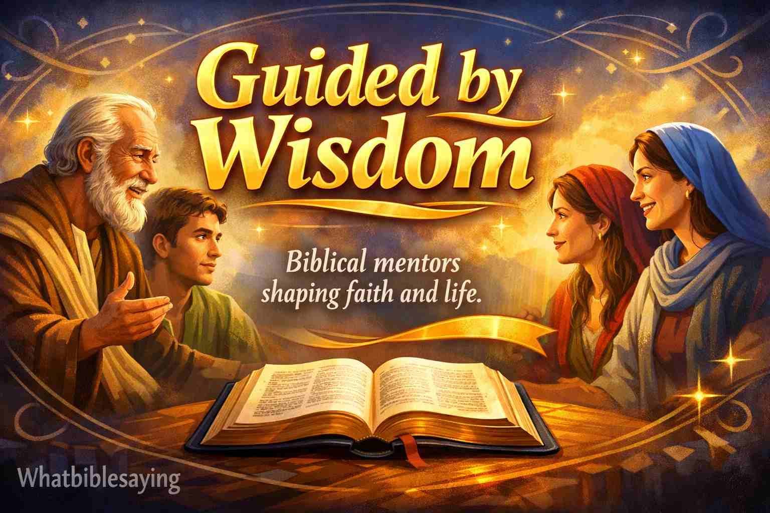 A peaceful scene of a mentor guiding a younger believer through Scripture, symbolizing wisdom passed down through faith and trust in God.