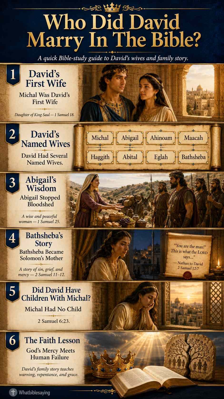 Who Did David Marry In The Bible? His Wives and Family Story 2 Who Did David Marry In The Bible infographic showing David’s wives