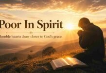 A quiet figure in prayer at sunrise, reflecting humility and dependence on God’s presence