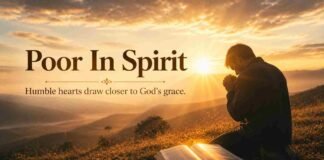 A quiet figure in prayer at sunrise, reflecting humility and dependence on God’s presence