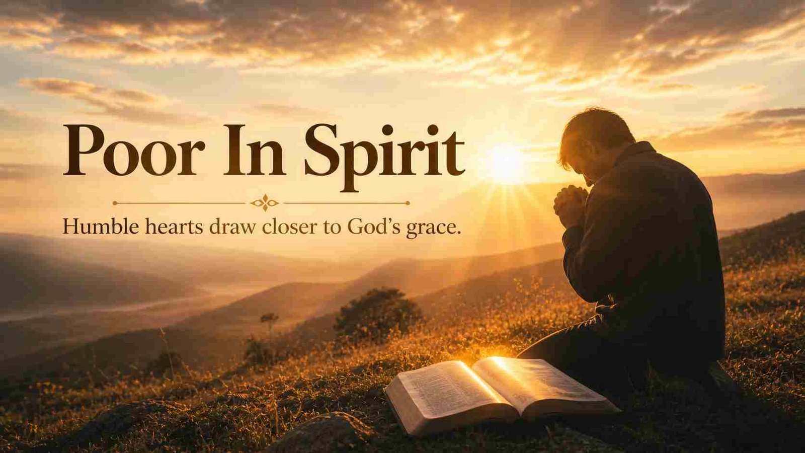 A quiet figure in prayer at sunrise, reflecting humility and dependence on God’s presence