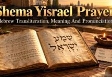 Shema Yisrael Prayer Transliteration: Hebrew, English and Meaning Shema Yisrael prayer transliteration beside Hebrew Scripture