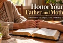 Bible Verse About Respecting Parents: 12 Scriptures Explained Bible verse about respecting parents beside family hands