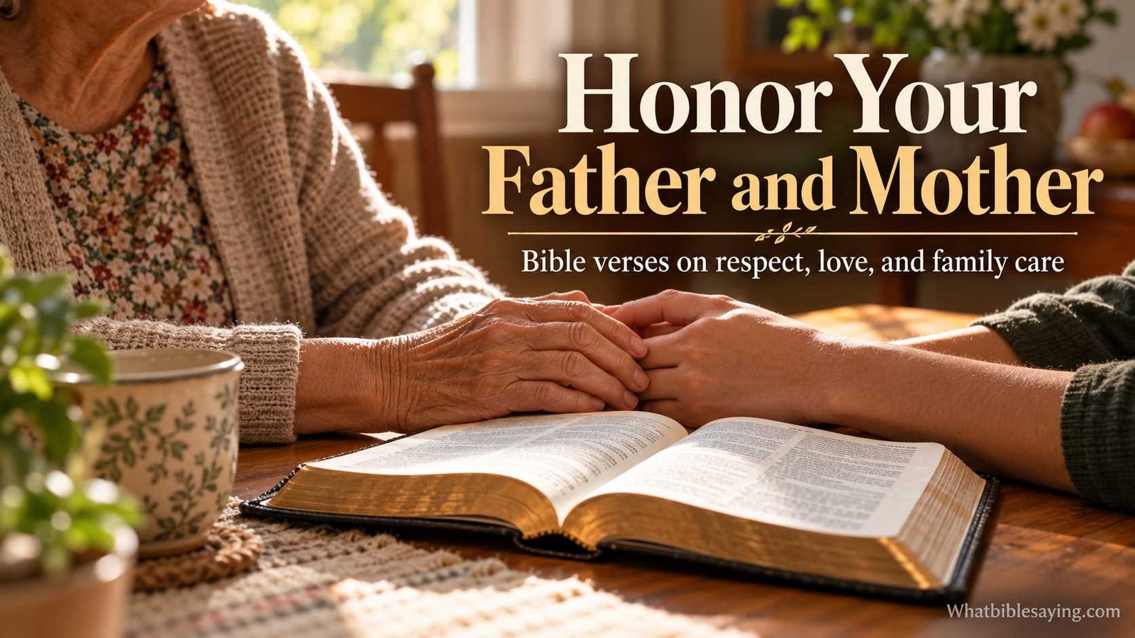 Bible verse about respecting parents beside family hands